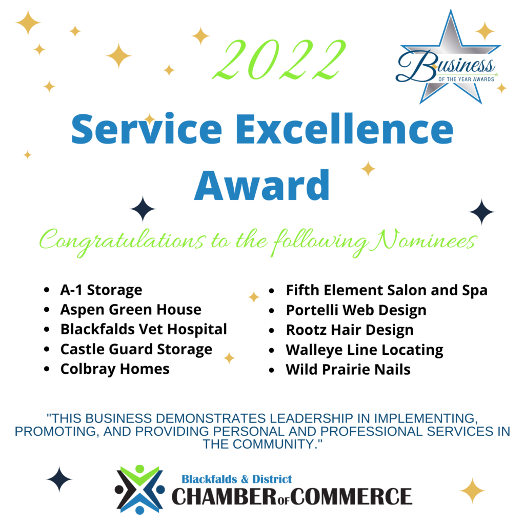 Blackfalds, Alberta, Chamber of Commerce Nominee for Small Business Excellence Award 2022