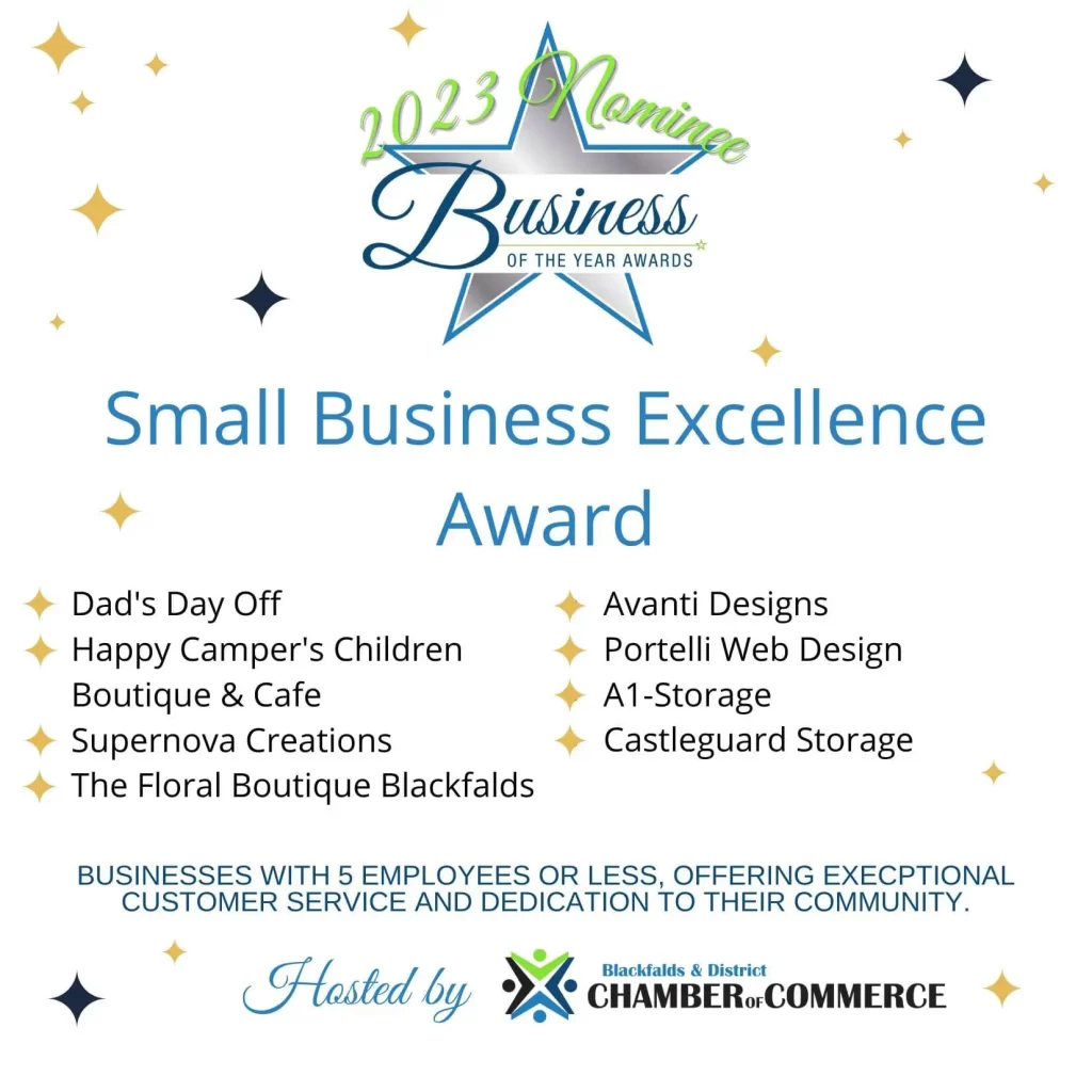 Blackfalds, Alberta, Chamber of Commerce Nominee for Small Business Excellence Award 2023
